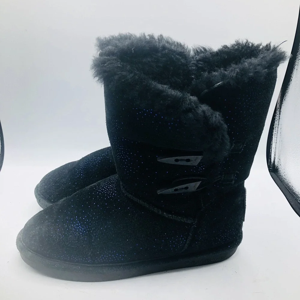 BEARPAW WOMEN'S ABIGAIL PULL ON MID‎ CALF SUEDE WINTER BOOTS sz 7 BLACK